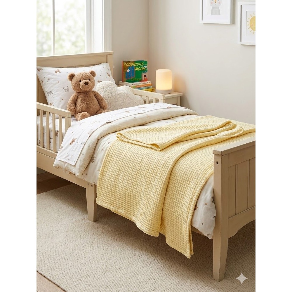 Pottery Barn Kids Waffle Weave‎ Blanket Pastel Yellow Cotton Nursery Throw